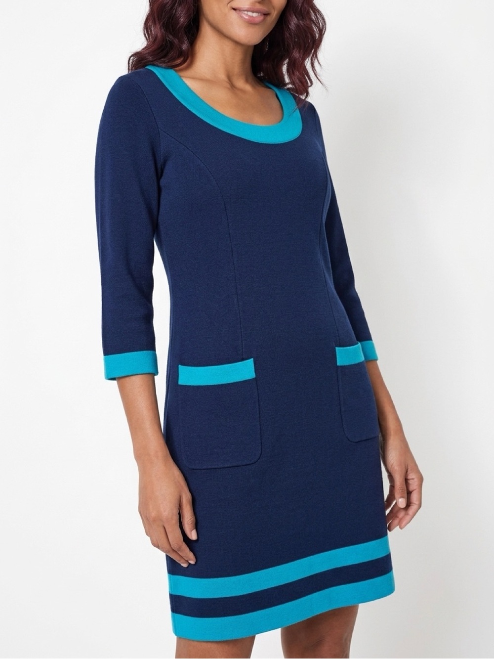 Boden Navy Shift Dress with Aqua Trim